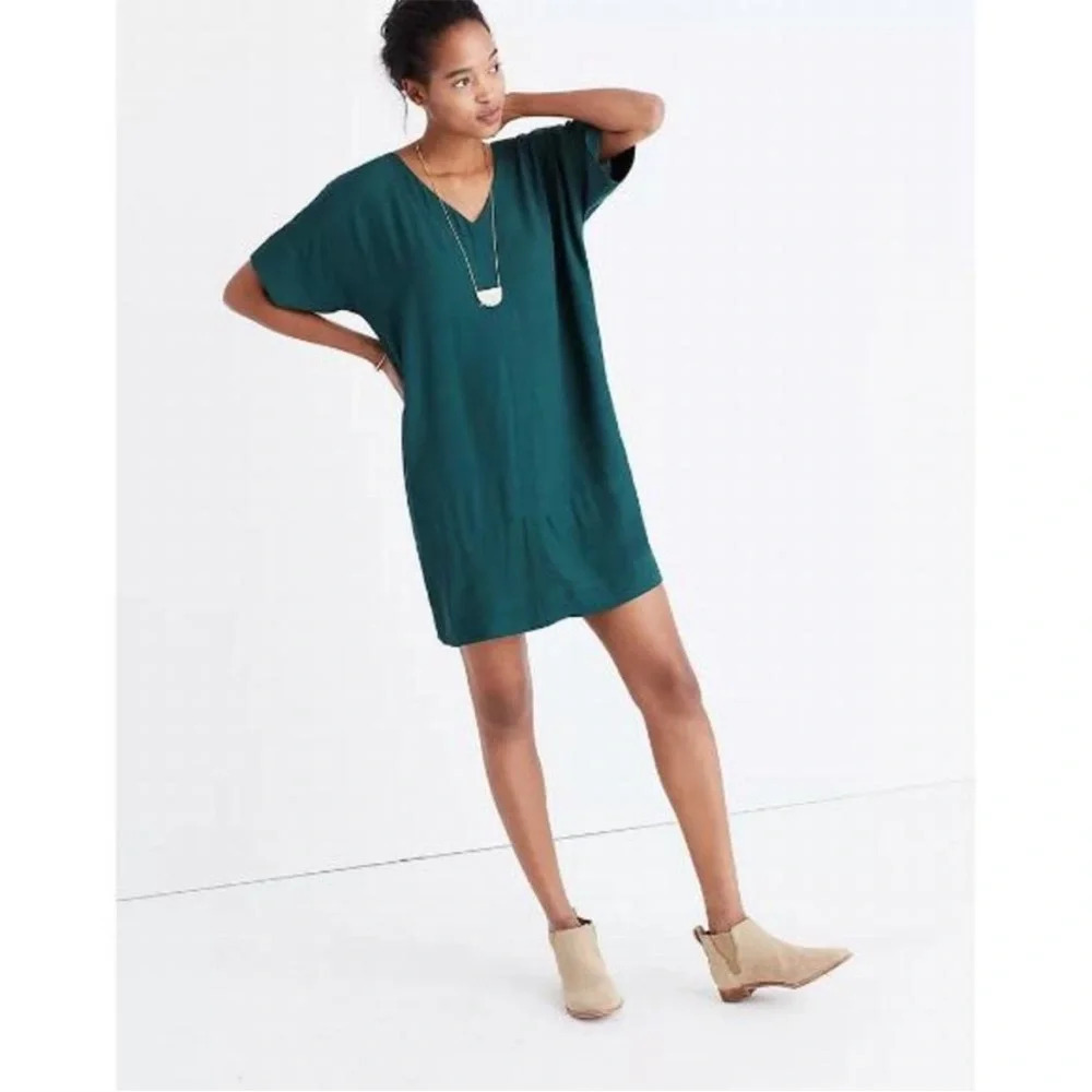 Madewell Green V-neck Novel Tunic Shift Mini Dress - Picture 8 of 8